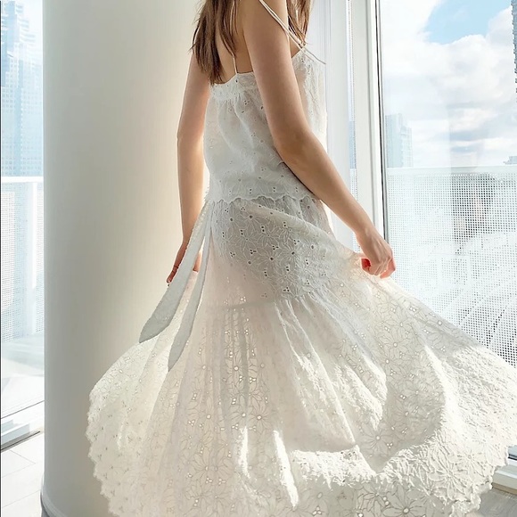 NWOT Aritzia Wilfred Eyelet Apron Tie Prairie Style Maxi Skirt Sz Medium - Picture 4 of 10